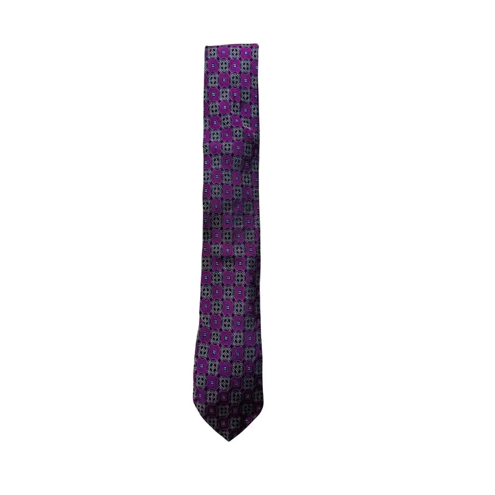 Ted Baker London Magenta & Purple Floral Medallion 100% Silk Necktie